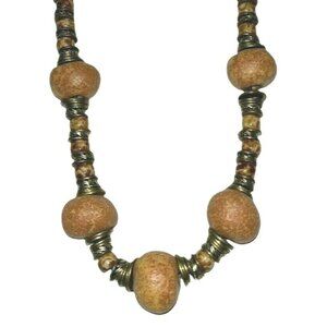 HM Chunky Funky Stone Beaded Brass Ethnic Native BOHO Festival Hippie Necklace